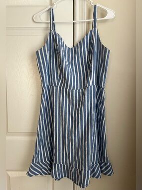 Old Navy Blue & White Striped Coastal Nautical Ruffle Hem Cami Mini Dress Large